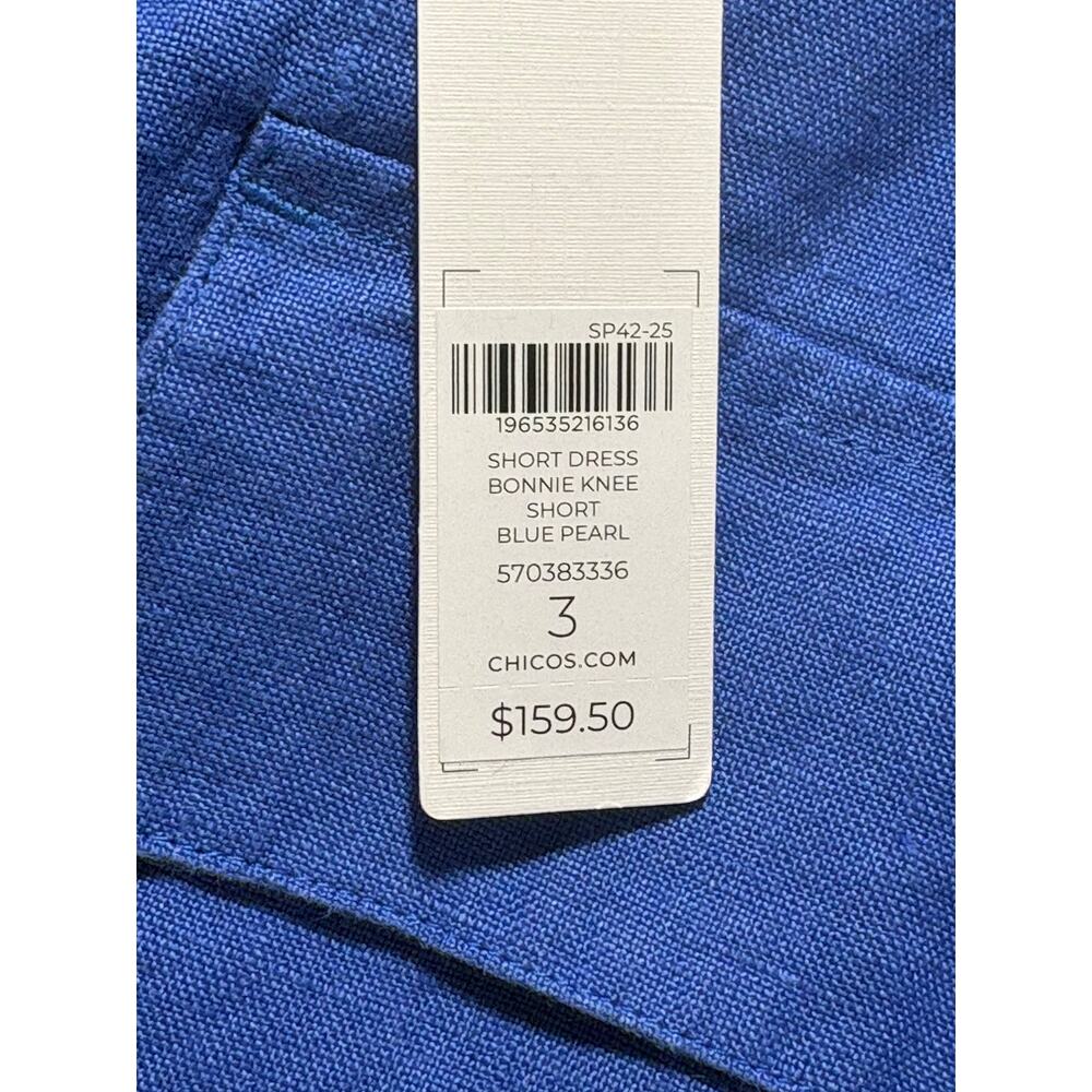 NWT Chico’s Bonnie 100% Linen Short Sleeve Knee Length Dress Women's 16 Blue - Picture 9 of 10
